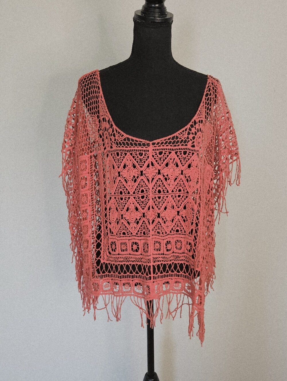 American Rag 100% Cotton Crocheted Top Fribge Orange L XL
